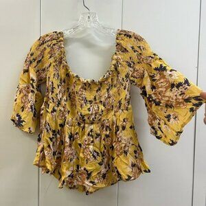 NWT Tilly’s Sky & Sparrow Yellow 1/2 Sleeve Floral Blouse